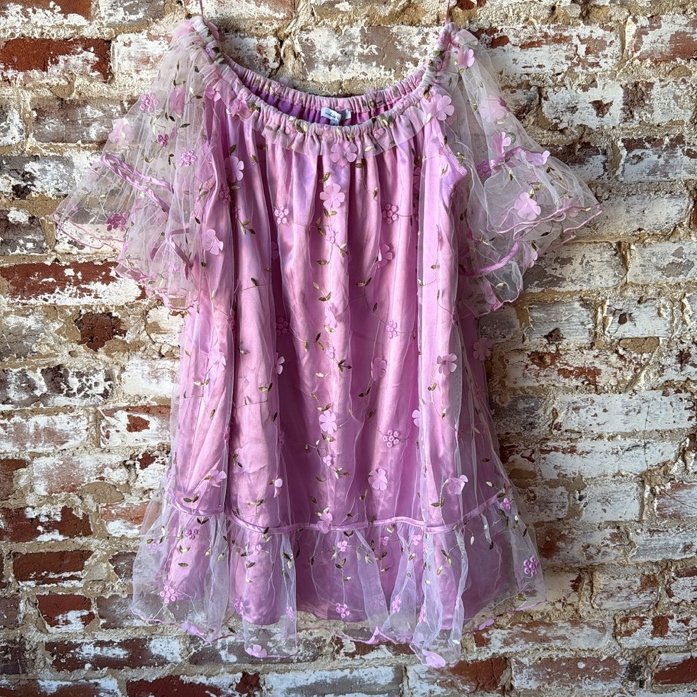 Orchid Pink Floral Dress with Sheer Details